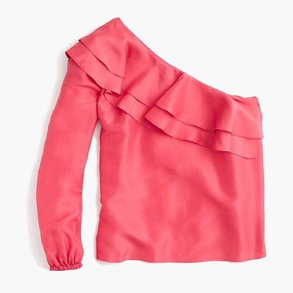 J. Crew Silk Off Shoulder Ruffle Top Coral